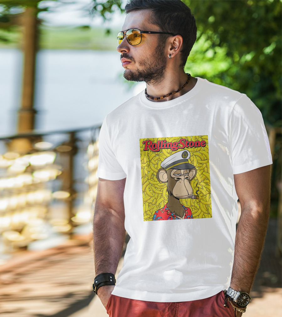 Rolling Stone Store Bored Ape Captain With Bananas Background T-Shirt
