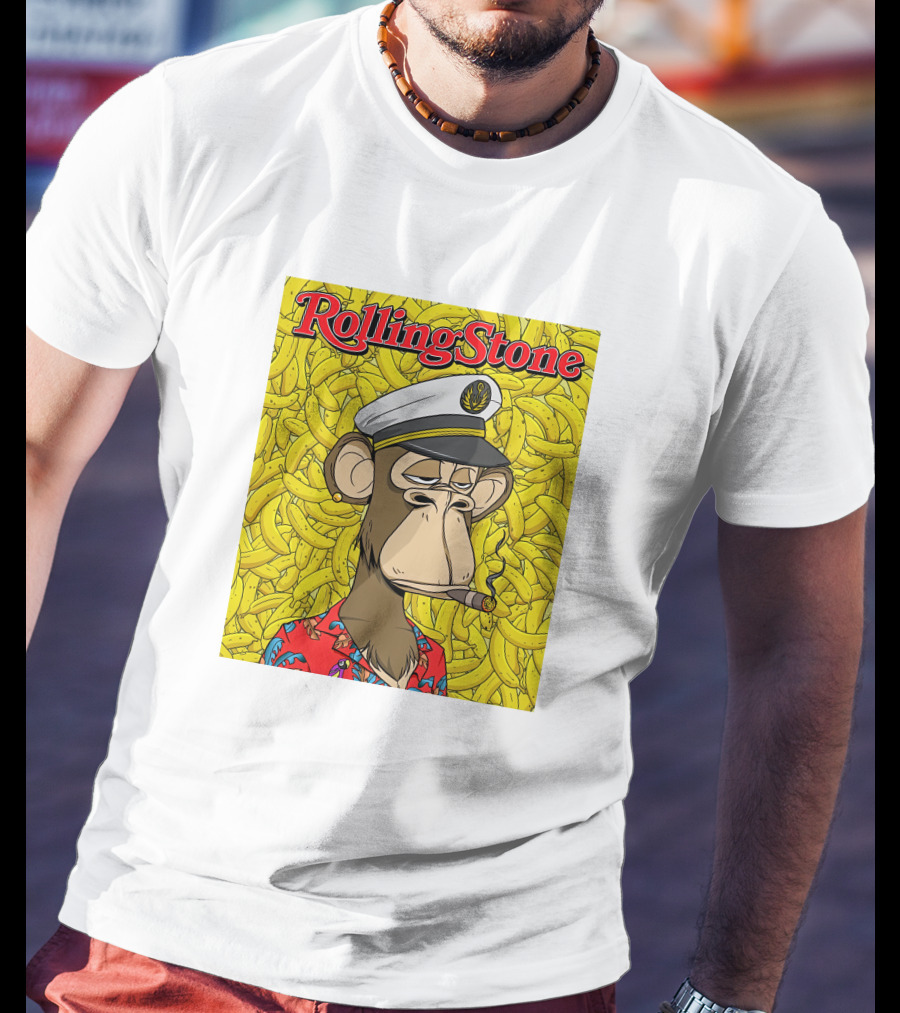 Rolling Stone Store Bored Ape Captain With Bananas Background T-Shirt