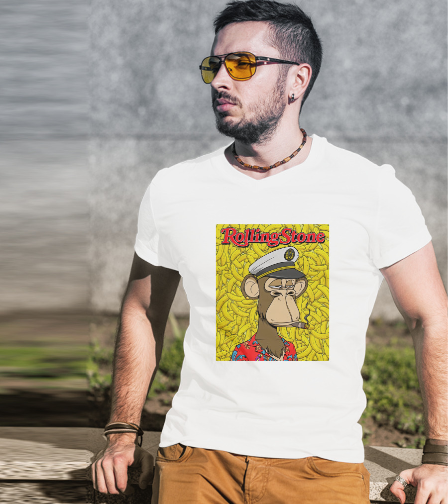 Rolling Stone Store Bored Ape Captain With Bananas Background T-Shirt
