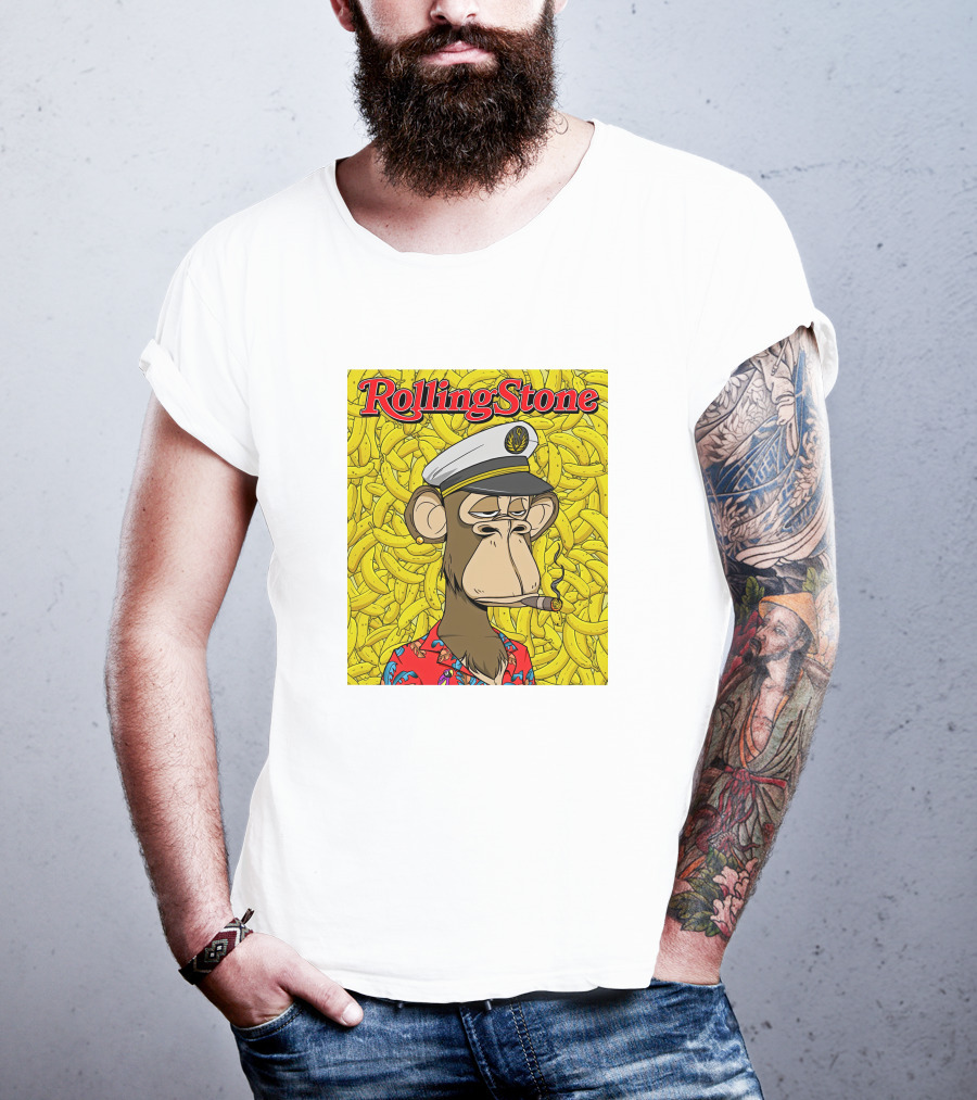 Rolling Stone Store Bored Ape Captain With Bananas Background T-Shirt