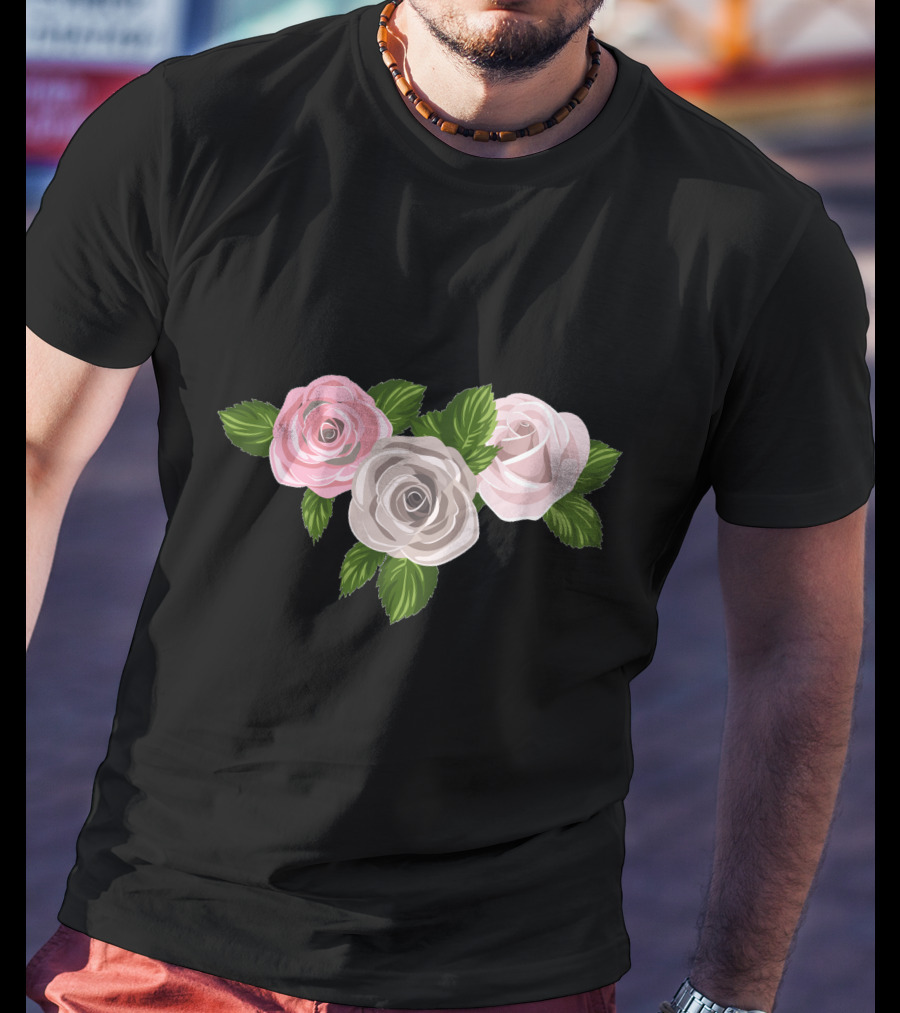 White And Pink Roses With Green Leaves T-Shirt