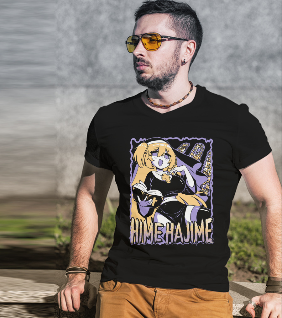 Hime Hajime Vtuber Halloween Nun Cross Book Stained Glass T-Shirt