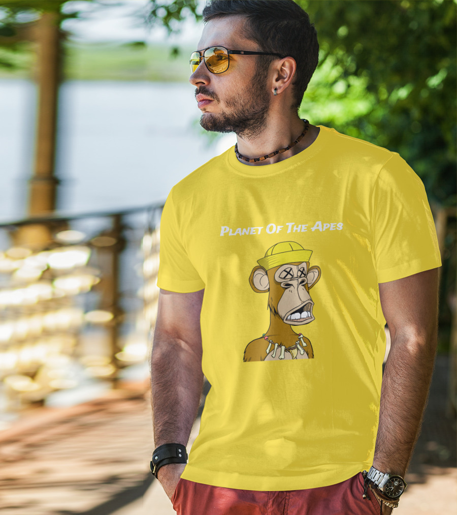 Planet Of The Apes NFT Style Yellow Hat Cross-Eyed Ape T-Shirt