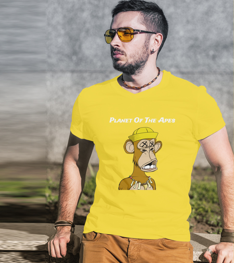 Planet Of The Apes NFT Style Yellow Hat Cross-Eyed Ape T-Shirt