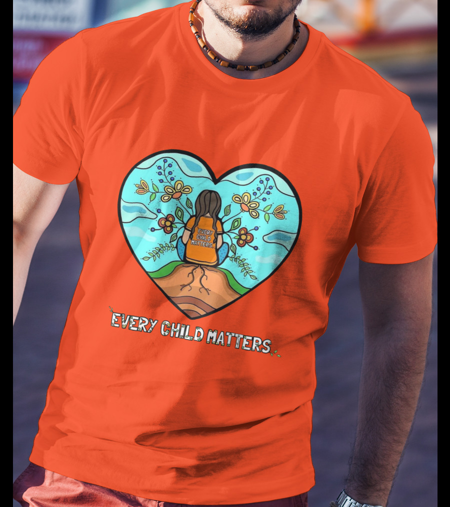 Every Child Matters Heart Design With Orange Background T-Shirt