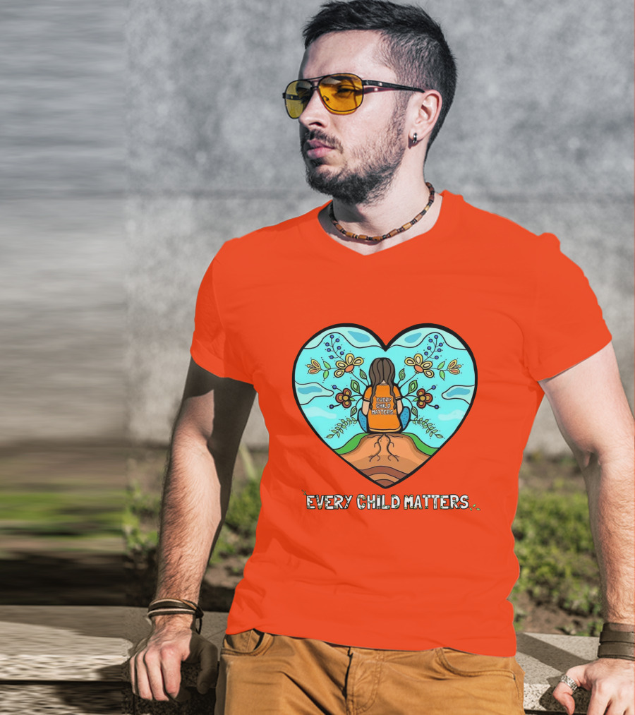 Every Child Matters Heart Design With Orange Background T-Shirt