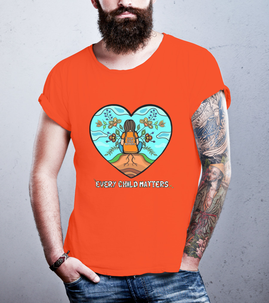Every Child Matters Heart Design With Orange Background T-Shirt