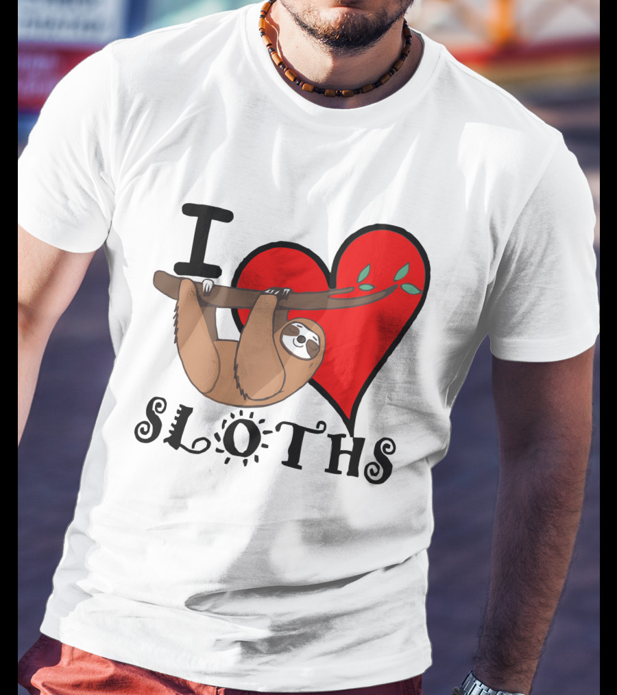I Love Sloths Heart Hanging Sloth T-Shirt