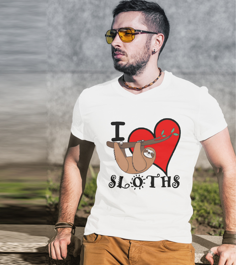 I Love Sloths Heart Hanging Sloth T-Shirt