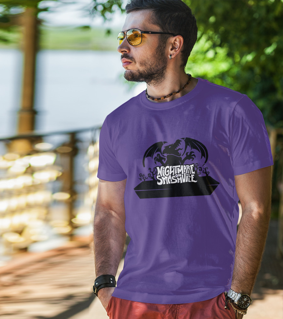 Nightmare On Smashville Purple Design Featuring Dragon And Tiny Syd Halloween T-Shirt