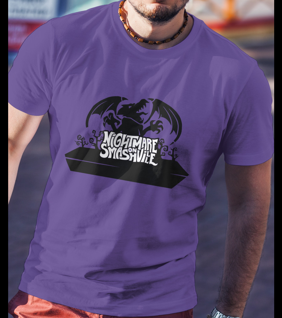 Nightmare On Smashville Purple Design Featuring Dragon And Tiny Syd Halloween T-Shirt