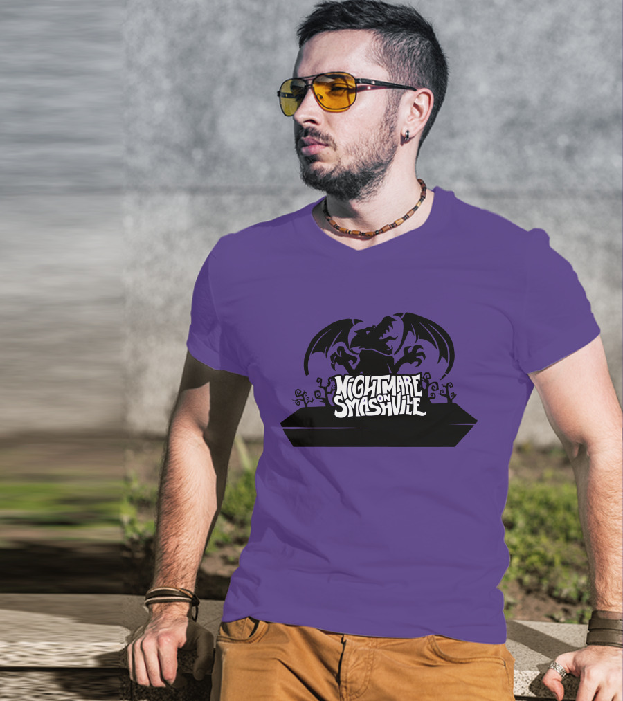 Nightmare On Smashville Purple Design Featuring Dragon And Tiny Syd Halloween T-Shirt