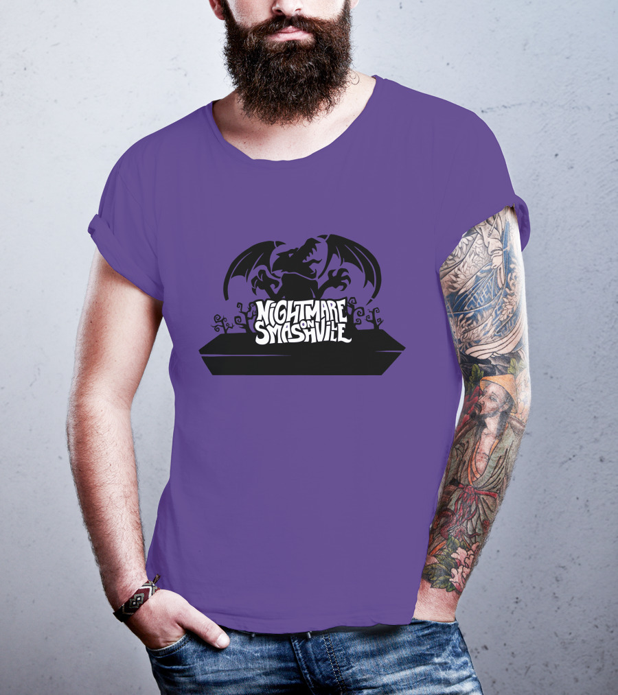 Nightmare On Smashville Purple Design Featuring Dragon And Tiny Syd Halloween T-Shirt