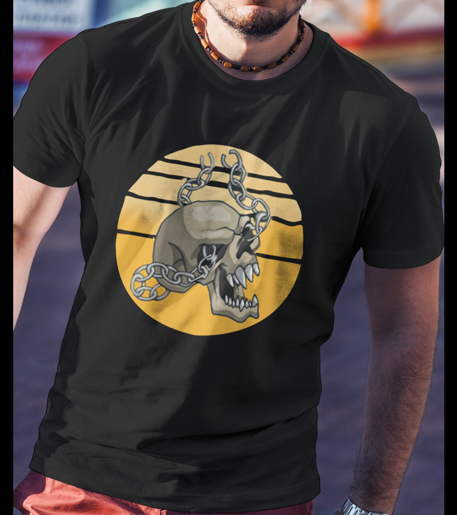 Trick Or Treat Creepy Skull With Chains Halloween Skeleton T-Shirt