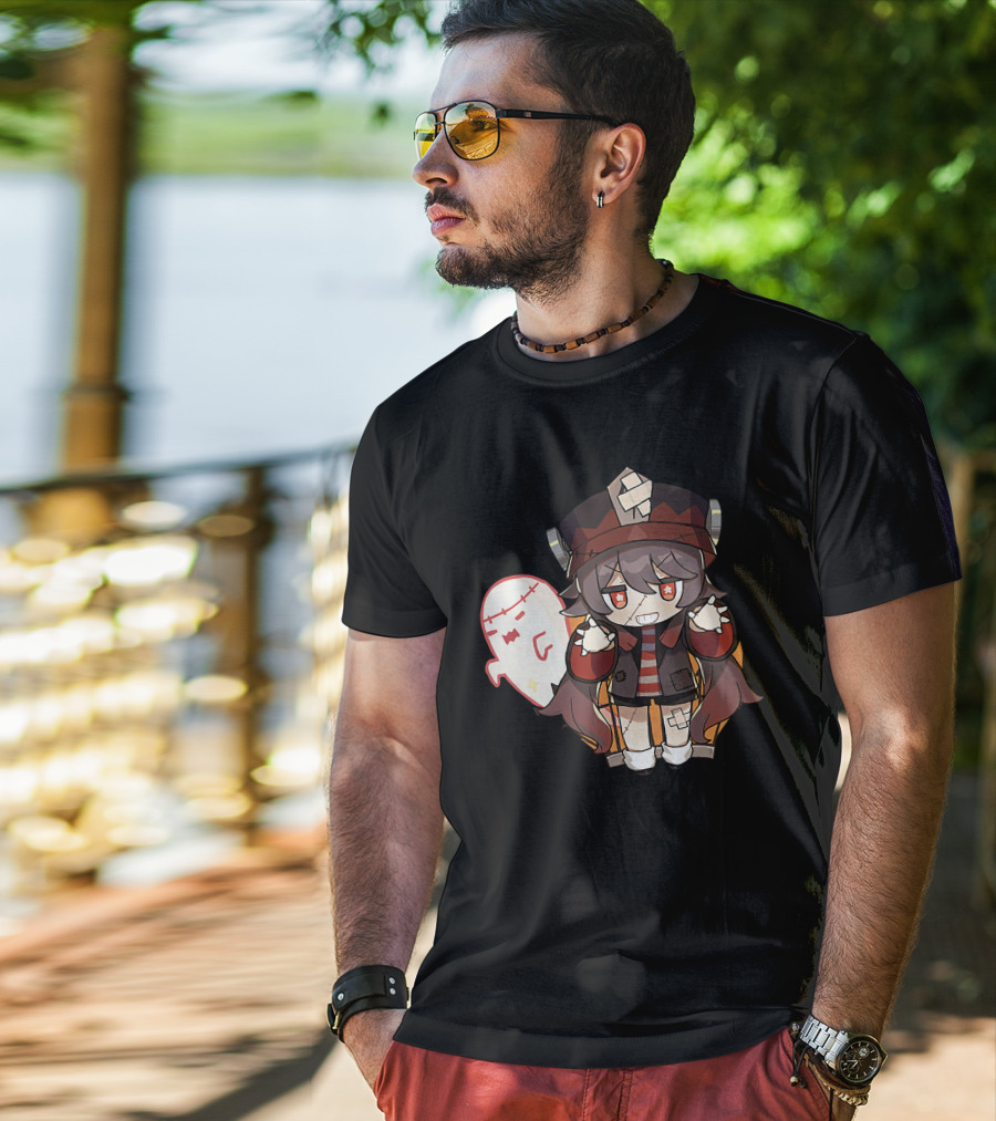 Happy Halloween Genshin Impact Hutao Cute Ghost Character T-Shirt