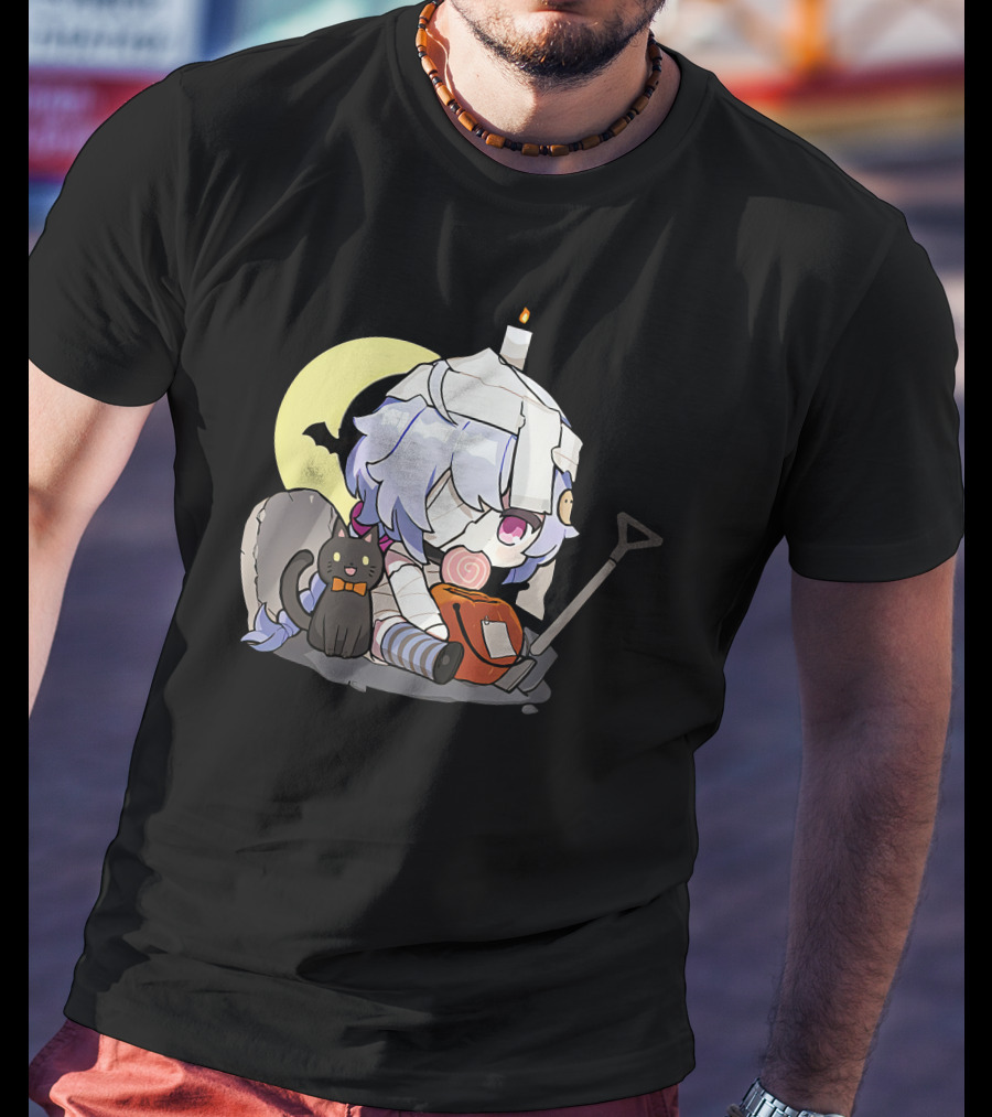 Happy Halloween Genshin Impact Ganyu Chibi Black Cat Moon Costume T-Shirt