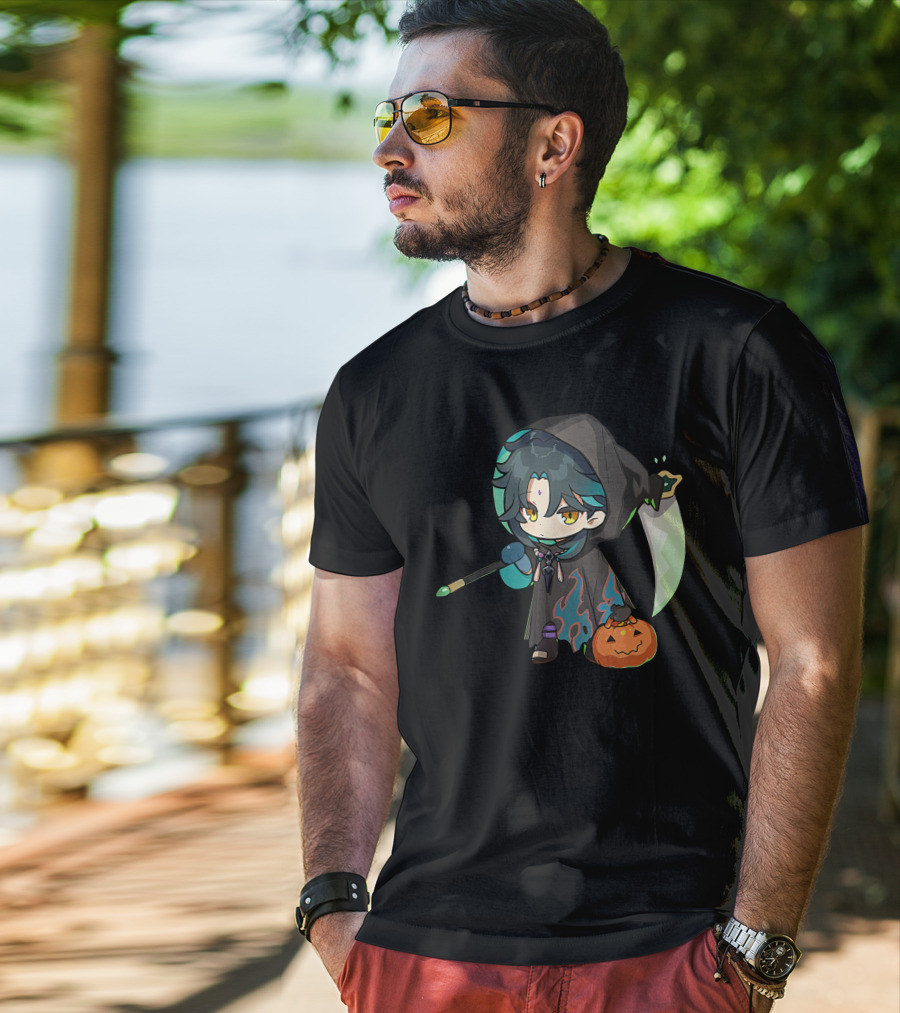 Happy Halloween Genshin Impact Xiao Pumpkin Lantern Ghost Hood T-Shirt