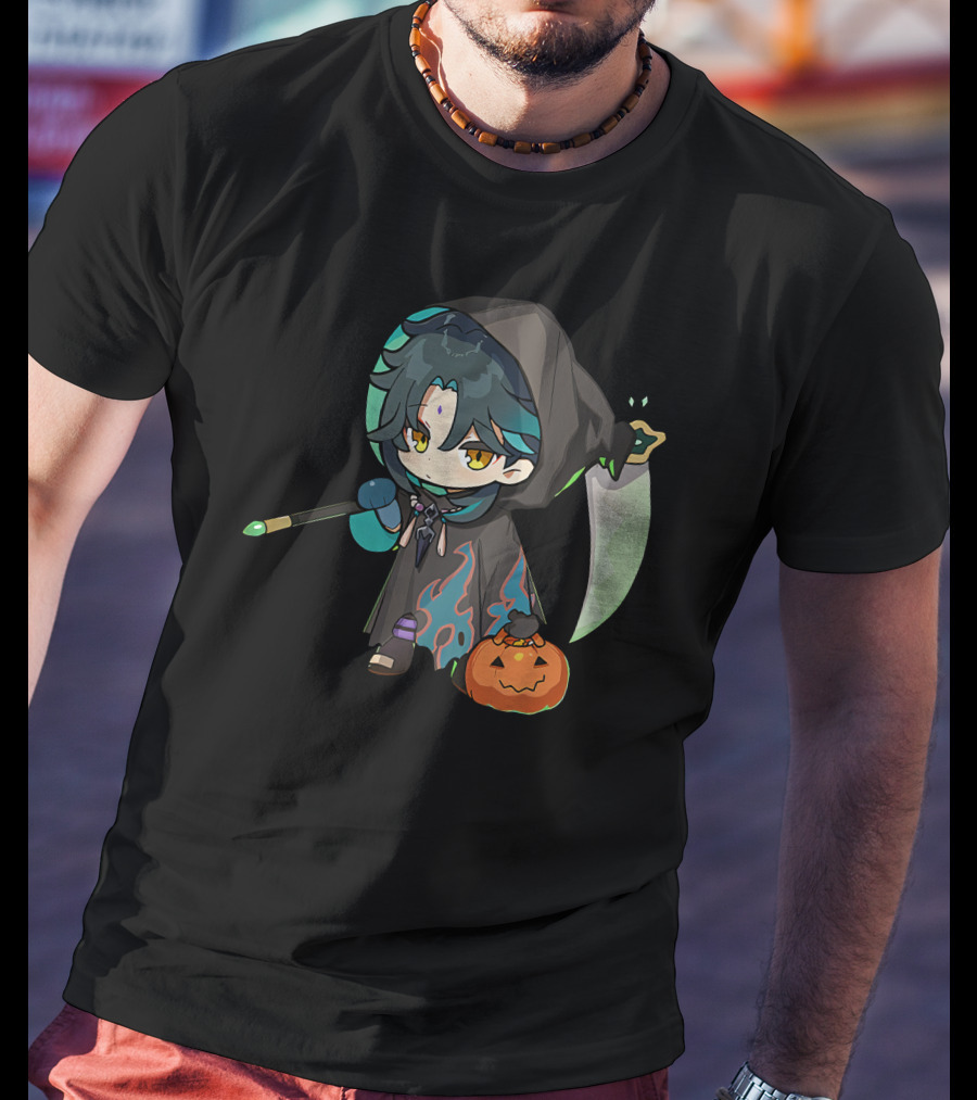 Happy Halloween Genshin Impact Xiao Pumpkin Lantern Ghost Hood T-Shirt