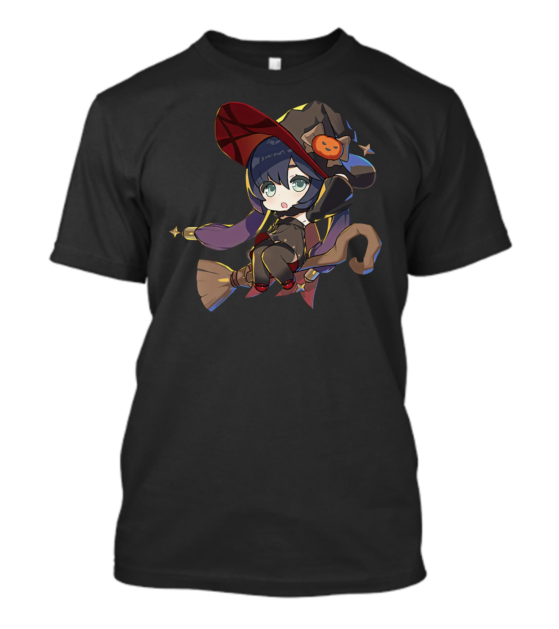 Ae Entropy Happy Halloween Genshin Impact Mona Witch Broom Pumpkin Hat T-Shirt