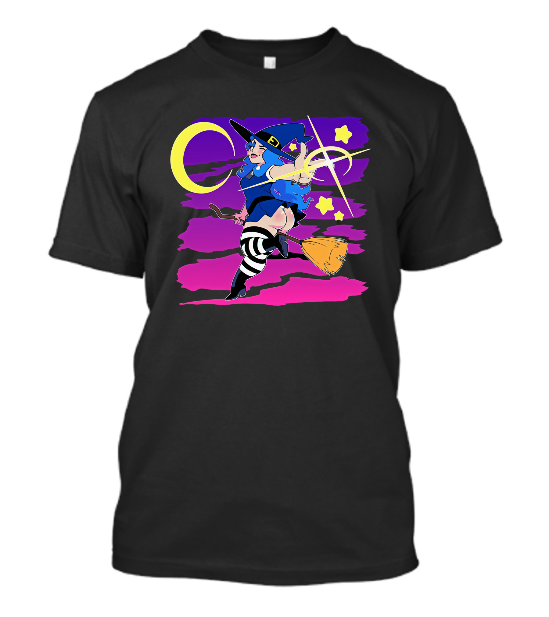 Emily The Witch Gothic Vampire Halloween Night Flying Broomstick Stars Moon T-Shirt
