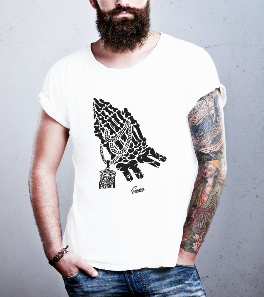 Spreaders Threads Bone Hand Necklace Pray Sneaker T-Shirt