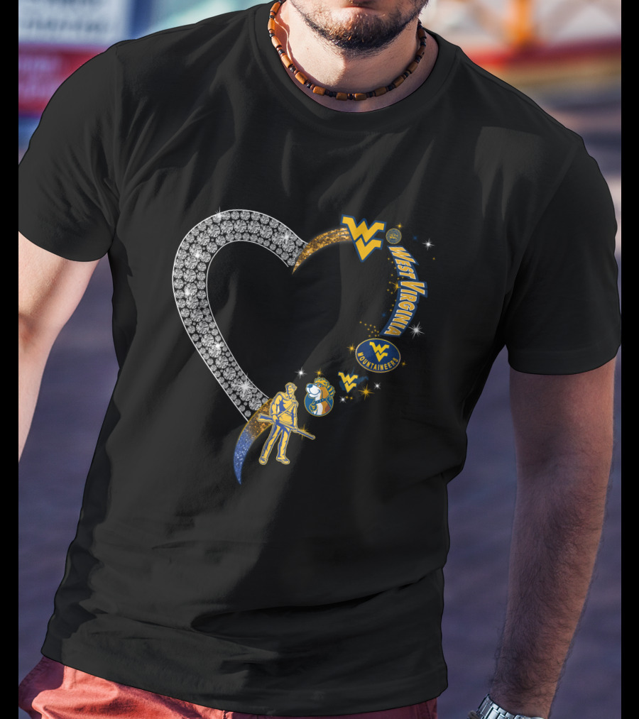 WVM Heart West Virginia Mountaineers Diamond Logo And Mascot T-Shirt