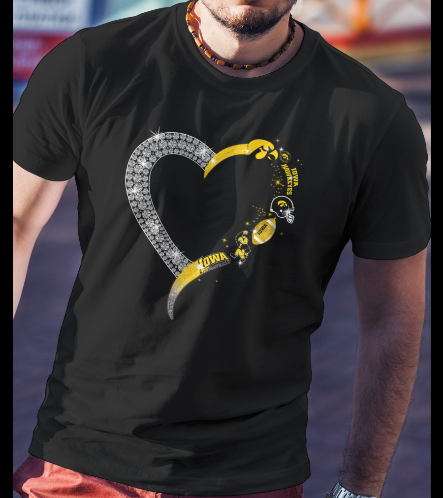 Iowa Hawkeyes Heart Logo Football Themed T-Shirt