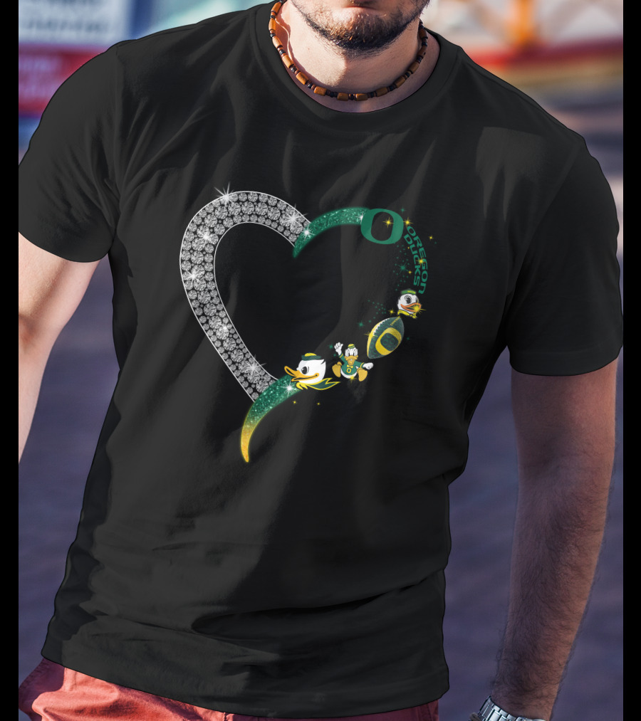 OD Heart Oregon Ducks Sparkling Heart Puddles Football T-Shirt