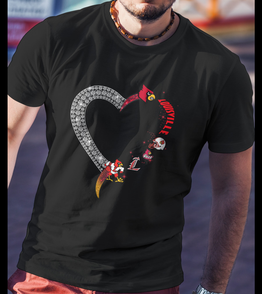 Louisville Cardinals Heart Shaped Logo With Helmet And Mascot T-Shirt