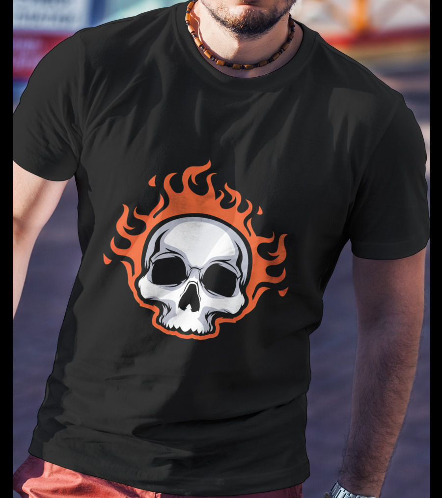 Skull On Fire With Flames T-Shirt