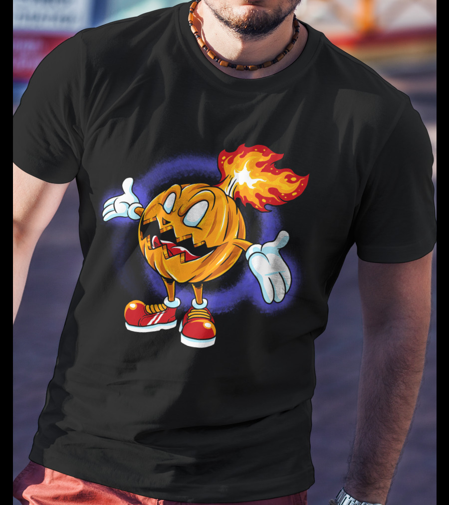 Halloween Pumpkin Fiery Character With Sneakers T-Shirt
