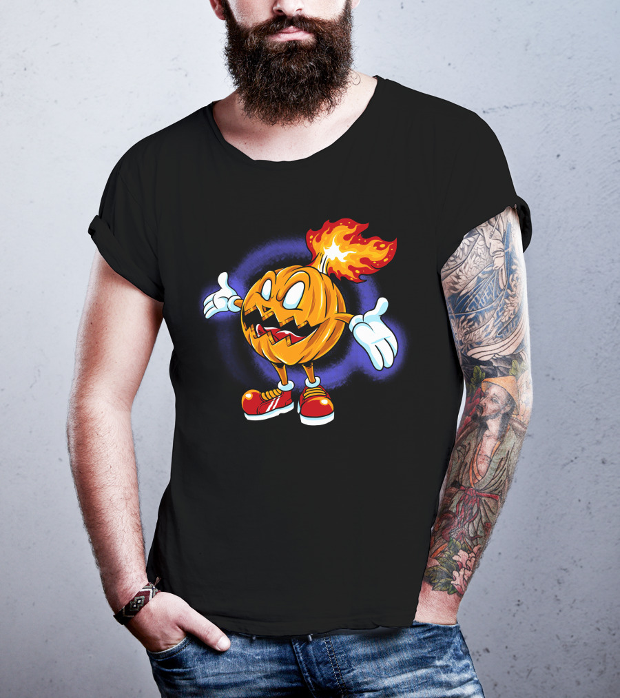 Halloween Pumpkin Fiery Character With Sneakers T-Shirt