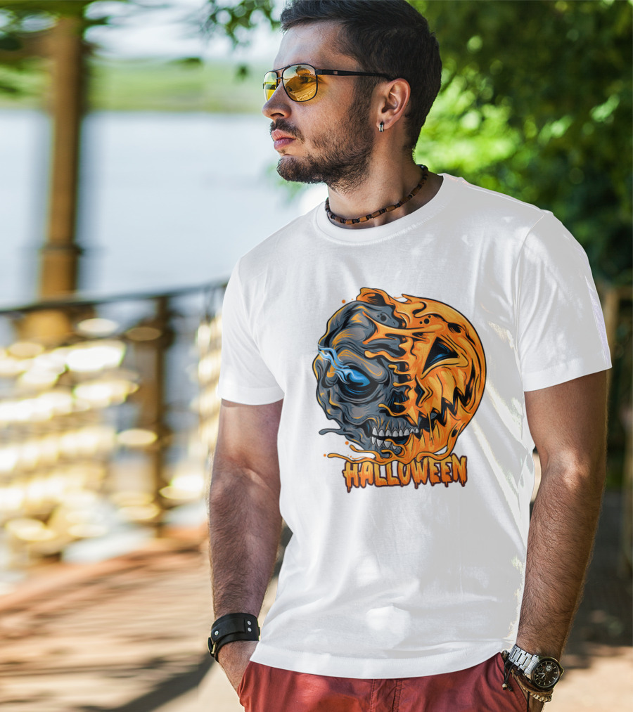 Halloween Skull And Pumpkin Fusion T-Shirt