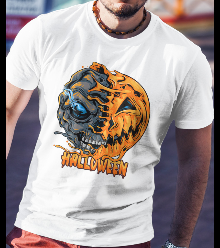 Halloween Skull And Pumpkin Fusion T-Shirt