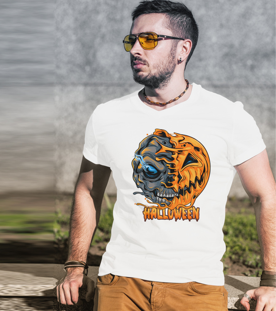Halloween Skull And Pumpkin Fusion T-Shirt