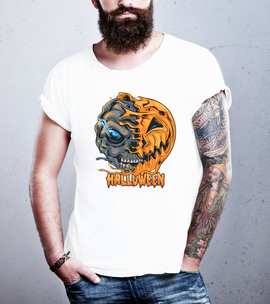 Halloween Skull And Pumpkin Fusion T-Shirt
