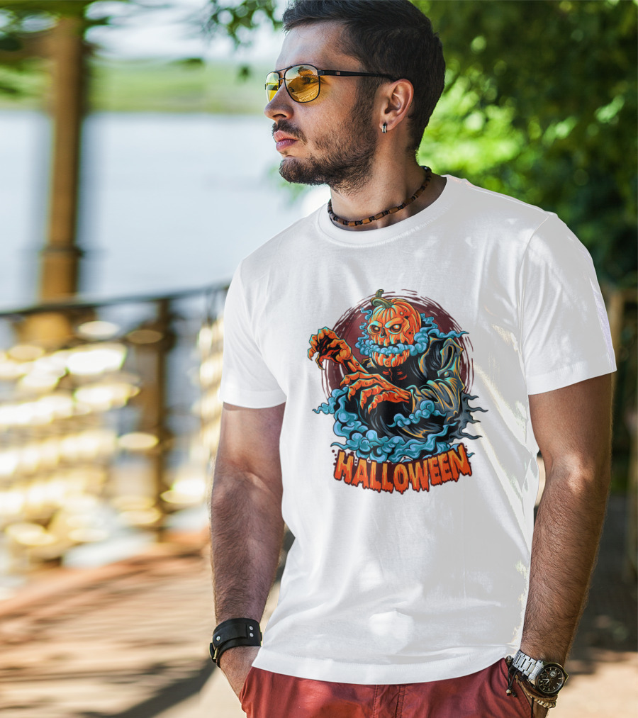 Halloween Pumpkin-Headed Zombie With Ghoulish Aura T-Shirt