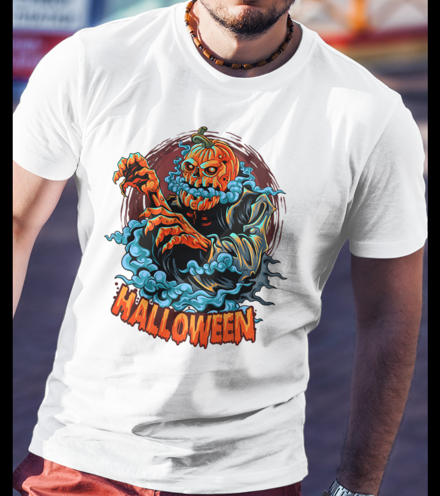 Halloween Pumpkin-Headed Zombie With Ghoulish Aura T-Shirt