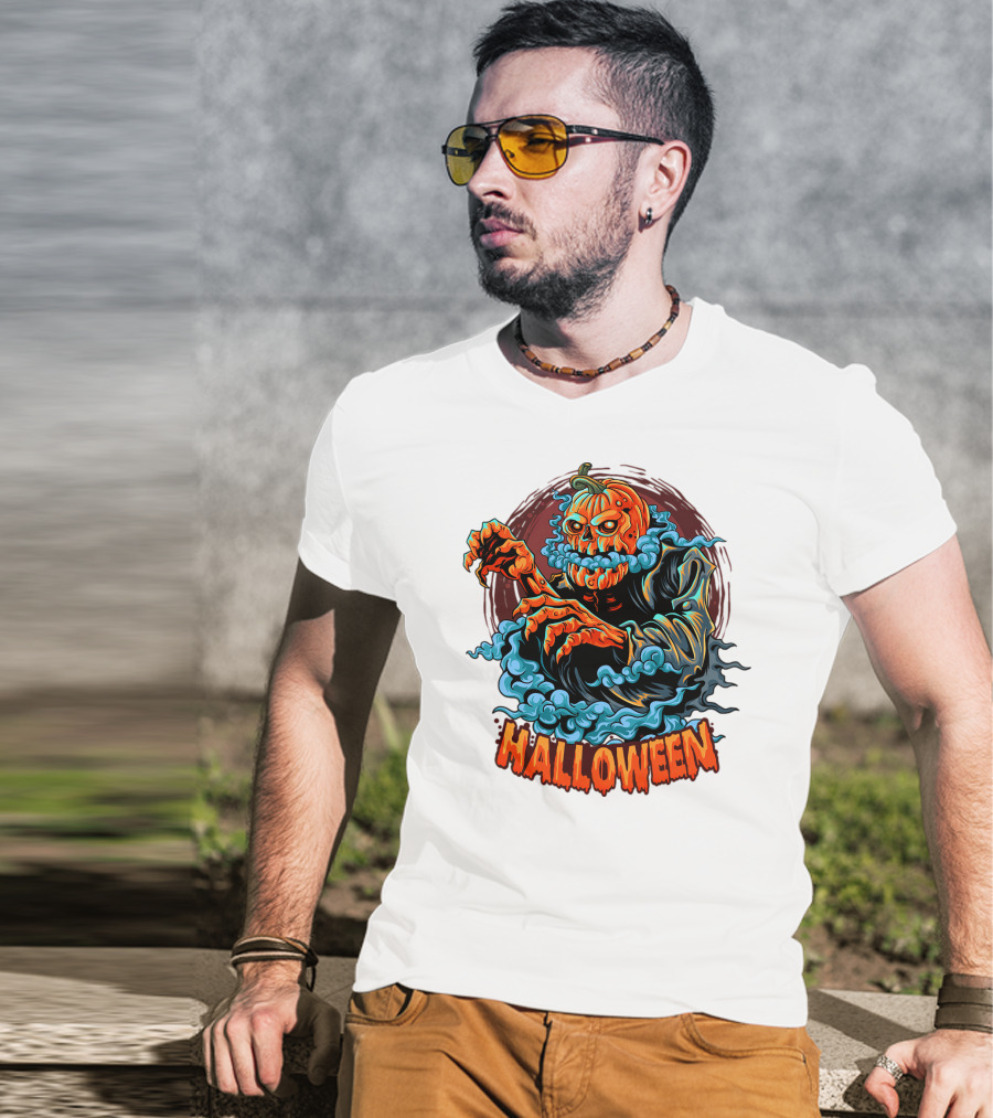 Halloween Pumpkin-Headed Zombie With Ghoulish Aura T-Shirt