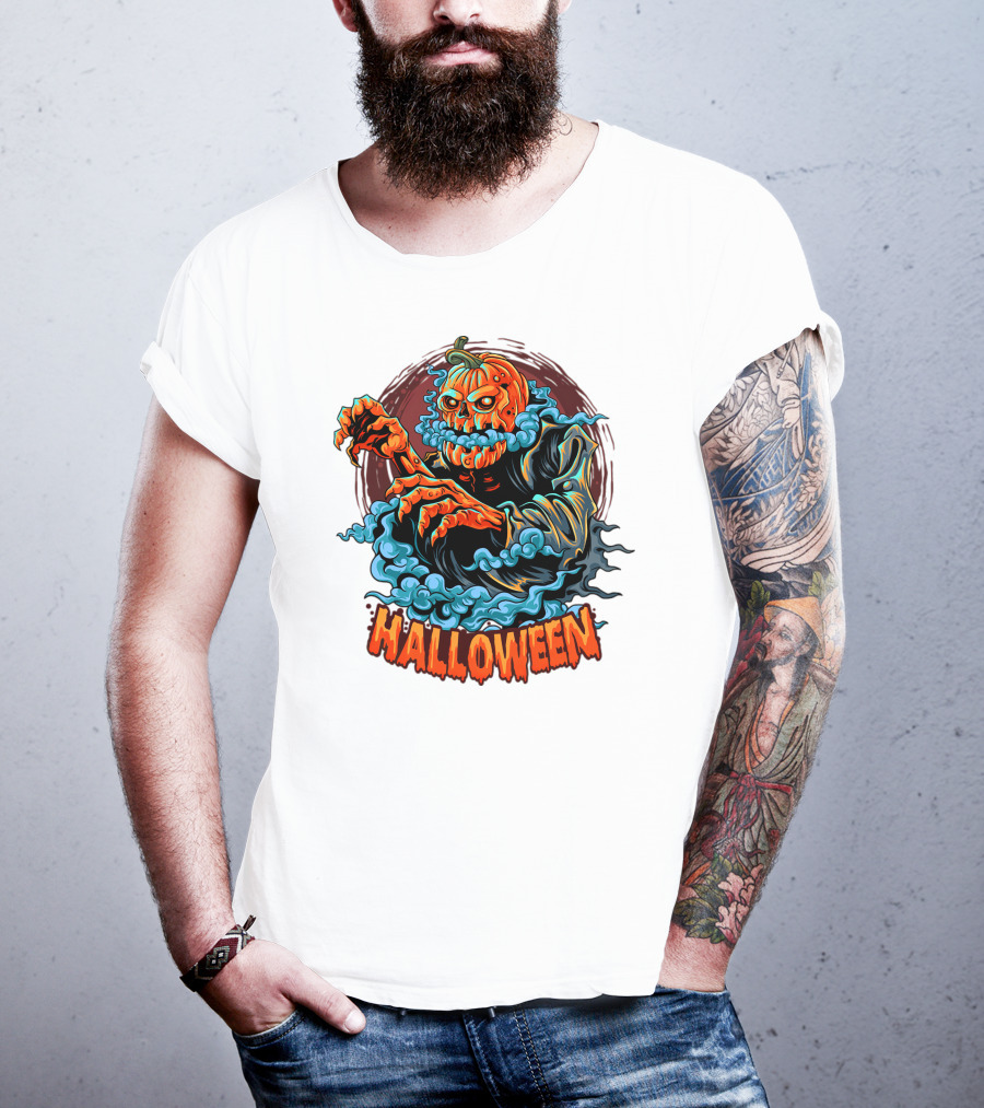 Halloween Pumpkin-Headed Zombie With Ghoulish Aura T-Shirt