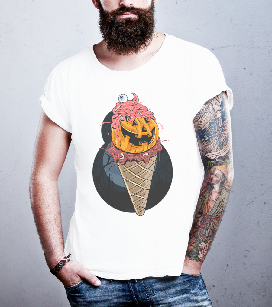 Ice Cream Pumpkin Creepy Cone Halloween Mashup T-Shirt