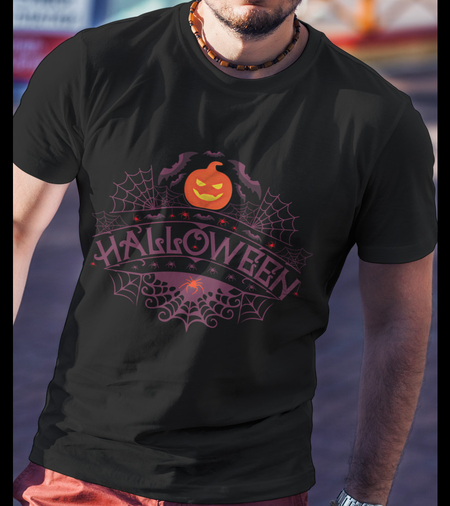 Halloween Pumpkin And Spider Web T-Shirt