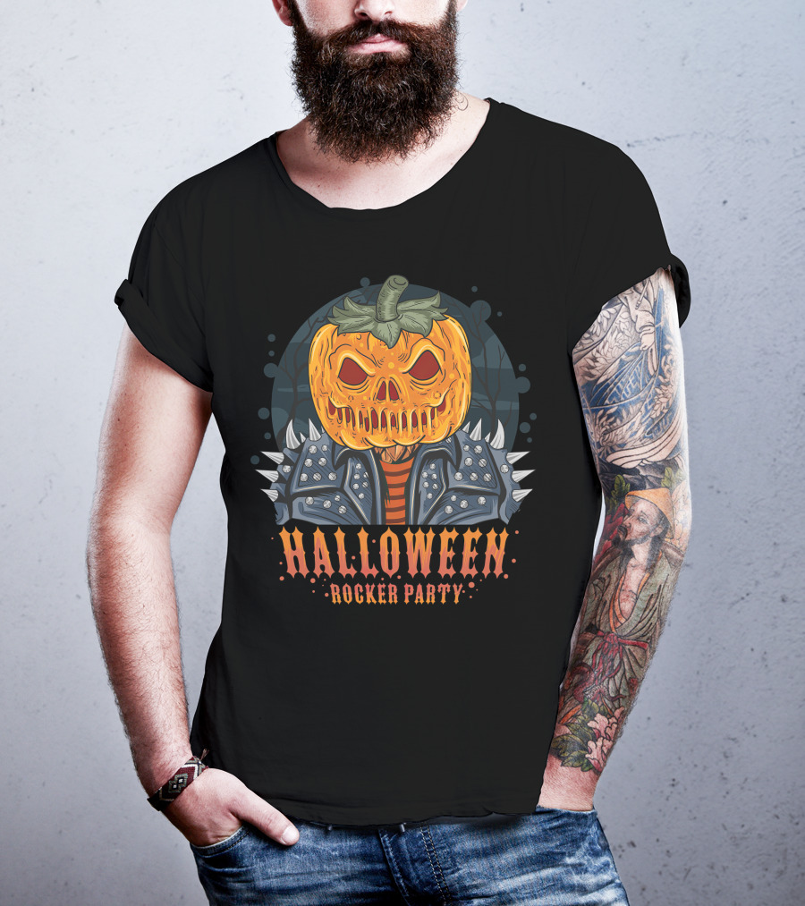 Halloween Rocker Party Pumpkin Head Spiked Jacket T-Shirt