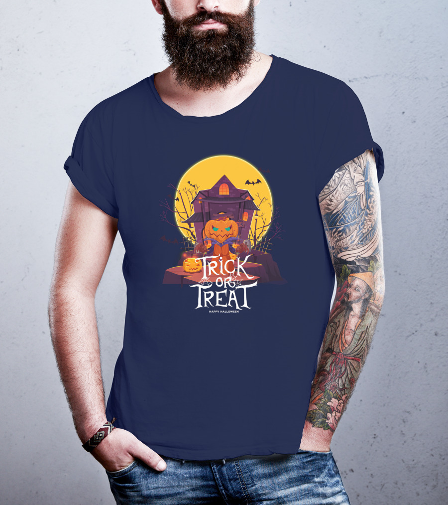 Halloween Trick Or Treat Happy Halloween Haunted House Pumpkin Bats T-Shirt