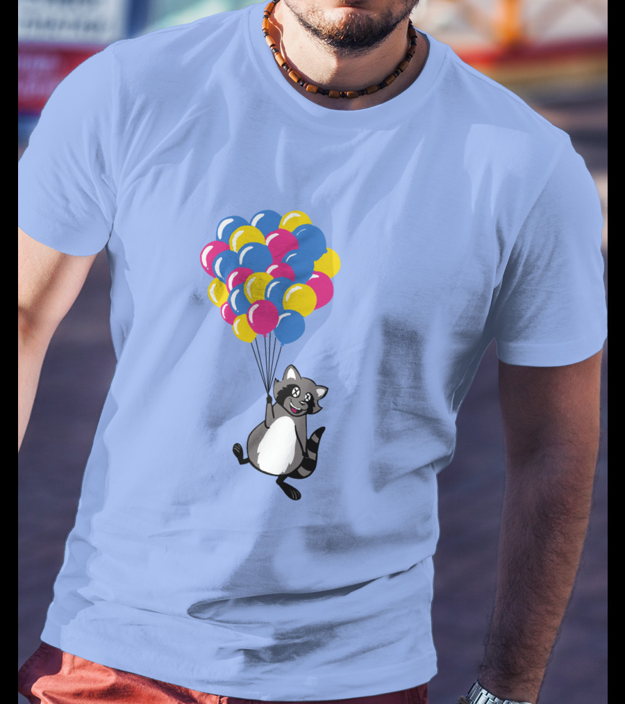 Raccoon Flying With Colorful Balloons T-Shirt