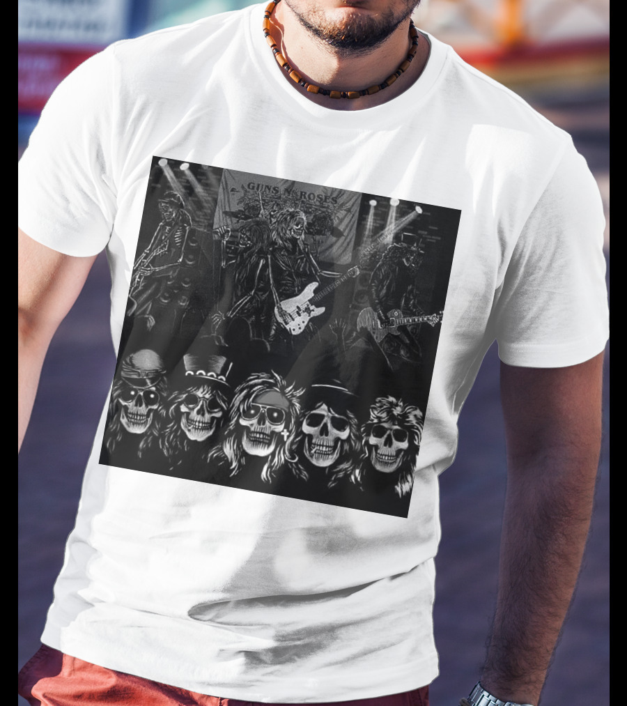 Guns N' Roses Skeleton Band Members Rock Concert Scene T-Shirt