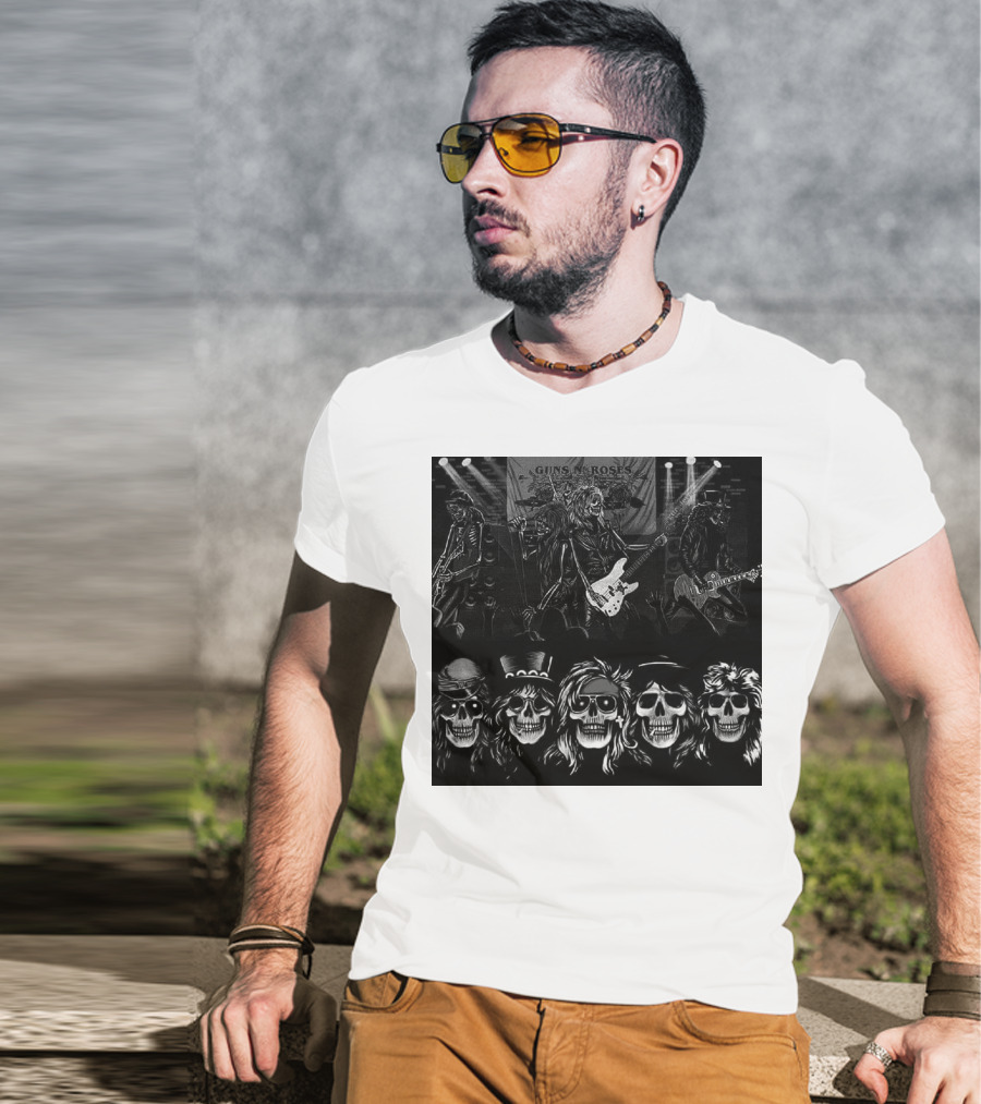Guns N' Roses Skeleton Band Members Rock Concert Scene T-Shirt