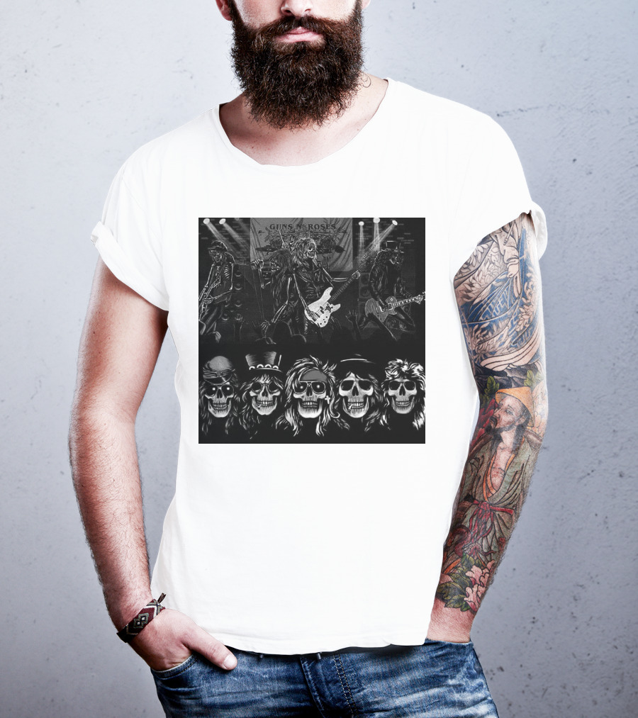 Guns N' Roses Skeleton Band Members Rock Concert Scene T-Shirt