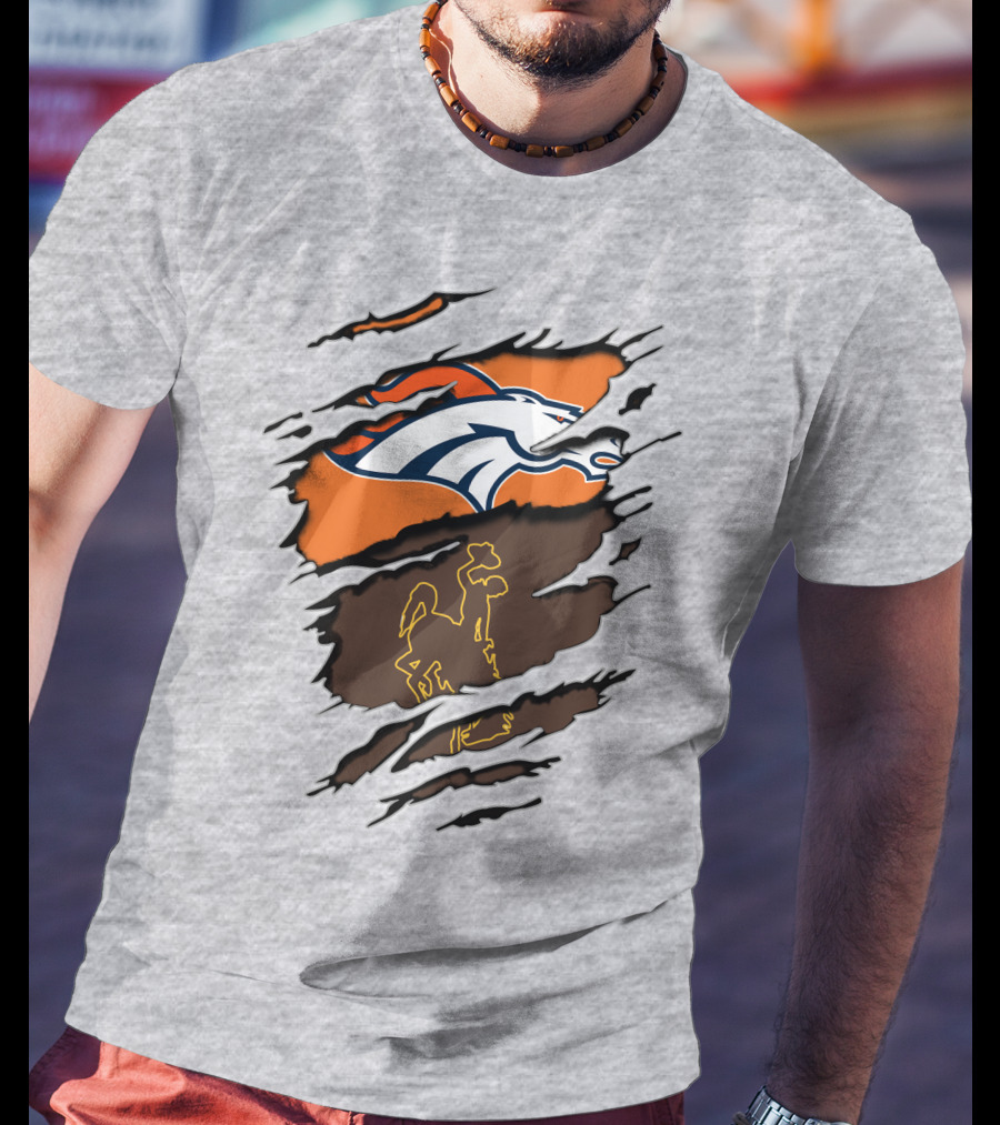 Broncos Wyoming Dual Team Spirit Cowboys And Broncos T-Shirt