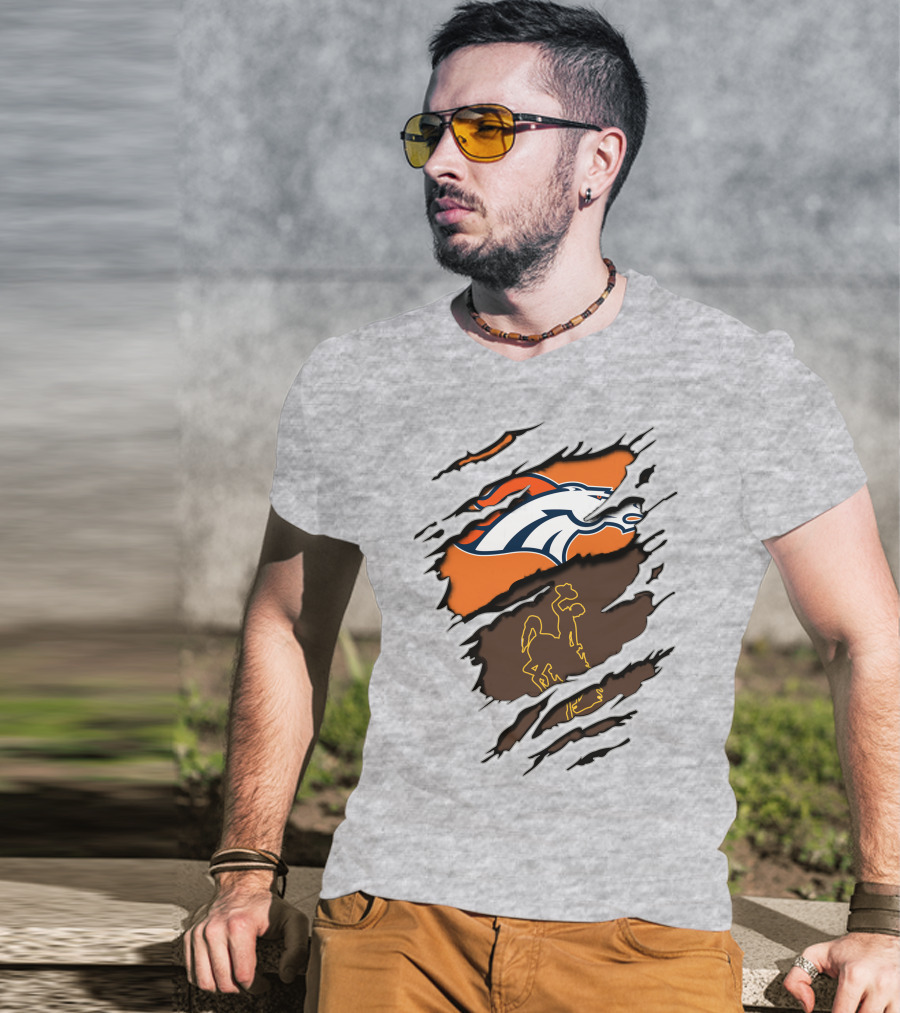 Broncos Wyoming Dual Team Spirit Cowboys And Broncos T-Shirt